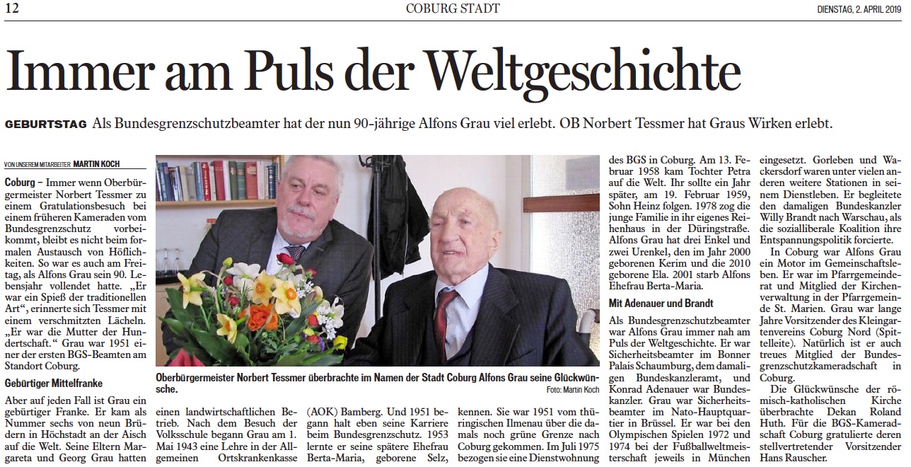 OB Norbert Tessmer gratuliert Alfons Grau zum 90. Geburtstag